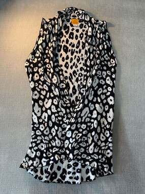 Ruby Rd. Black and White Leopard Print Knit Cardigan